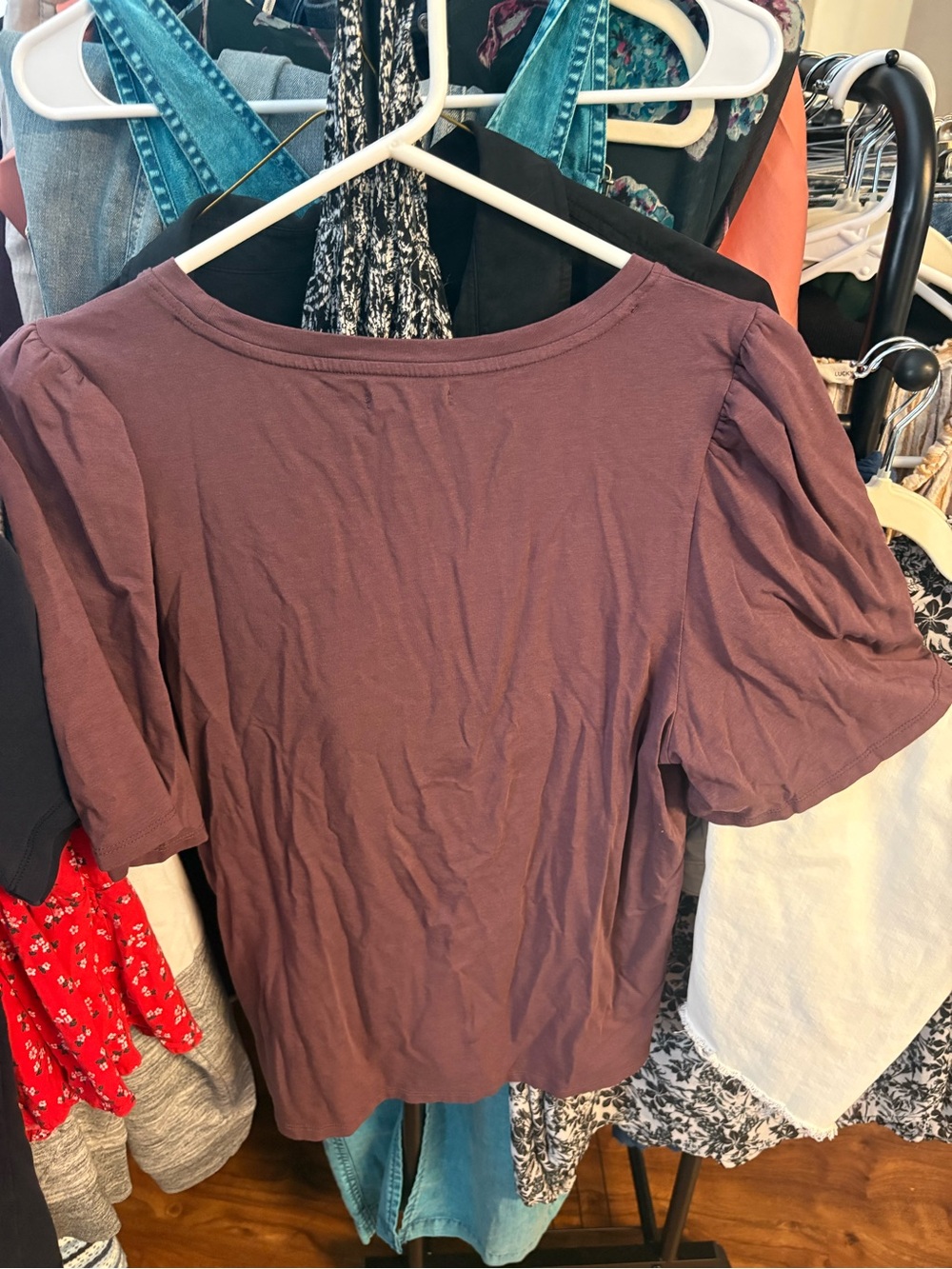 Maurices Dark Mauve Scoop Neck Bubble Sleeve Tee - Medium - Picture 3 of 3